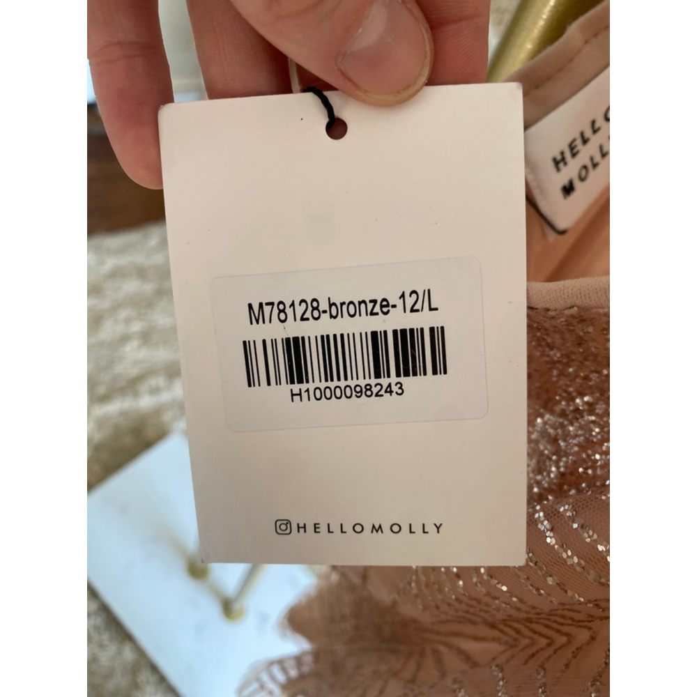 Hello Molly Bronze Sequin Mini Dress Glam Wedding Cocktail Party Luxe Blush Boho - Picture 9 of 11